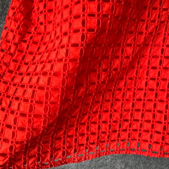 J. Crew Shirt Women 4 Bright Red Eyelet Ruffle One Shoulder Casual Feminine Top - Picture 7 of 8